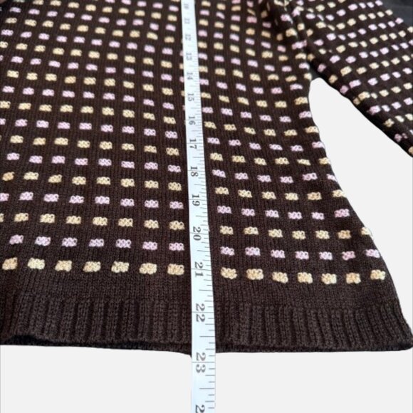 VTG San Remo Dark Brown Heritage Checkered Sweater Shawl Button Collar L - Picture 12 of 15